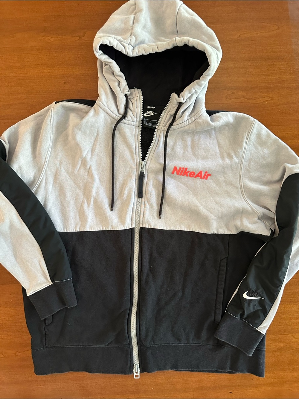 Nike Air Full Zip Hoodie Jacket Gray Black Fleece Lined XL Colorblock Sweatshirt